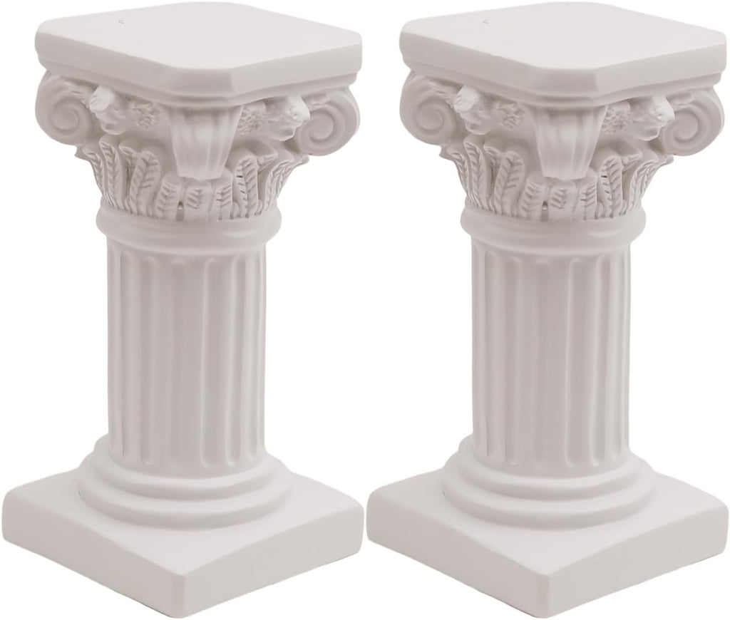 Saihisday White Roman Pillar Candle Holders - Mini Greek Columns for Wedding & Home Decor | 3.9" D x 7.5" H