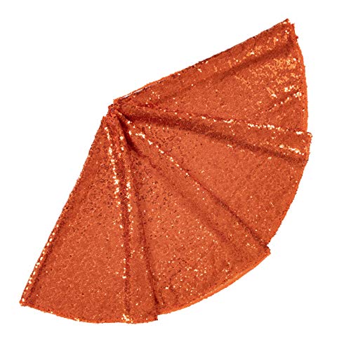 ShinyBeauty 48-Inch Orange Embroidered Sequin Christmas Tree Skirt (Sequin Fabric, One-Piece, Hook & Loop) - for 6-8 ft Trees