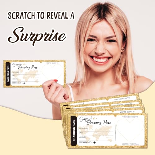 Lesixur 5 Pack Surprise Travel Boarding Pass Tickets with Scratch-Off Destination Reveal Cards for Wedding, Birthday, Christmas Gifts
