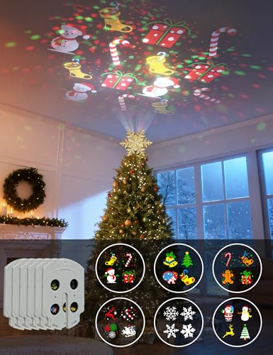 DG-Direct Gold 6-Pattern Rotating Christmas Tree Topper with Snowflake Projection