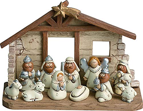 12-Piece Mini Christmas Nativity Set with Stable and Moveable Figures