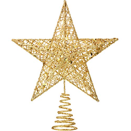 Blulu 10 Inch Gold Star Christmas Tree Topper - Star Topper for Large Tree