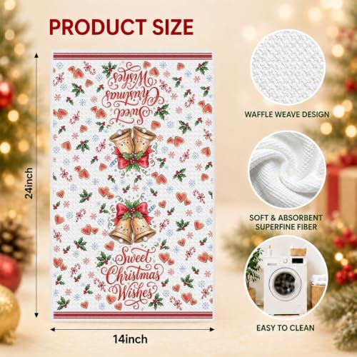 ZHAMEN 4 Pcs Christmas Kitchen Towels - Soft Absorbent Waffle Hand Towels (Multi 1663)