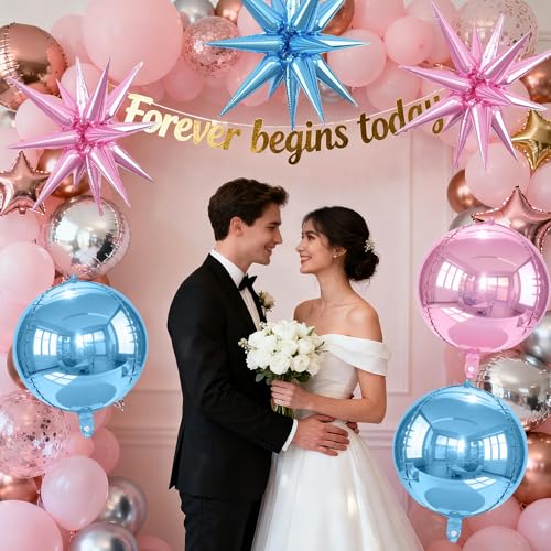 Alainzeo 6Pcs 22in Pink & Blue 4D Round & Star Balloons, Premium Foil Kit (Pink/Blue) for Birthday & Party