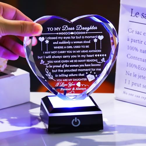Daughter Gifts 2 with Colorful LED Base Heart Crystal from Mom Dad Birthday Christmas