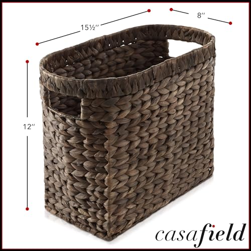 Woven Water Hyacinth Magazine Holder Basket with Handles - Espresso Brown