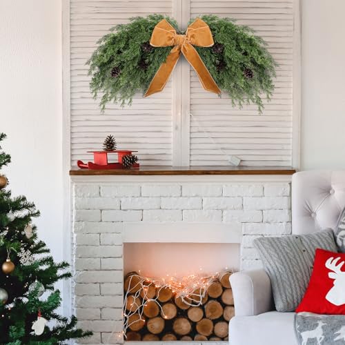 31.5-inch Artificial Christmas Swag with Bow, 2-Pack Pine Garland Decor