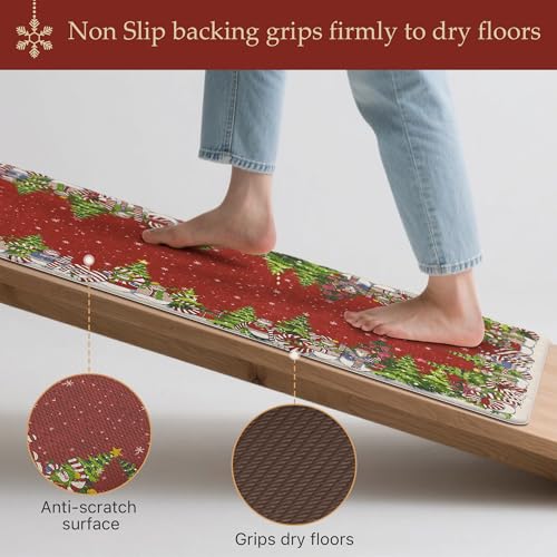 GENIMO Christmas Kitchen Mat 23.6x71 Red - Anti-Fatigue Waterproof Cushioned Rug