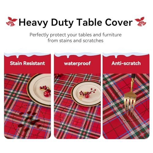 Romanstile Xmas Buffalo Plaid Tablecloth 54 x 54 Red Square - Waterproof Vinyl