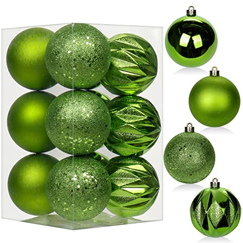 Briful 12pc Green Christmas Ball Ornaments 3.15" Shatterproof Xmas Tree Decorations
