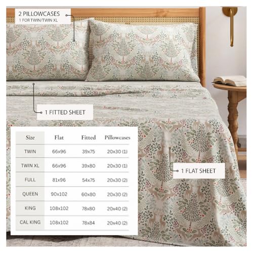 Great Bay Home Christmas Flannel Sheet Set Queen Size Woodland Deer - Ultra-Soft Winter Bedding, Double-Brushed Turkish Cotton, Holiday Bed Sheets