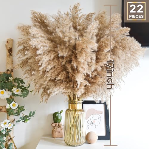 22pcs Natural Dried Pampas Grass Bouquet - 17-Inch Fluffy Boho Decor
