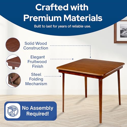 32x32 Solid Hardwood Square Folding Table, Fruitwood Finish