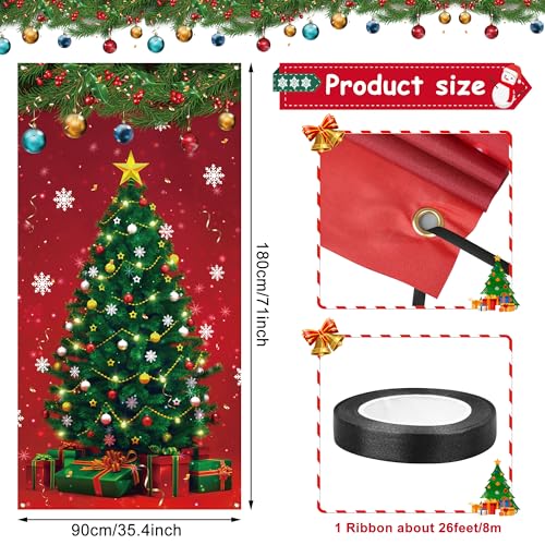 Christmas Front Door Cover 70.9 x 35.4 in Merry Christmas Banner Door Decor