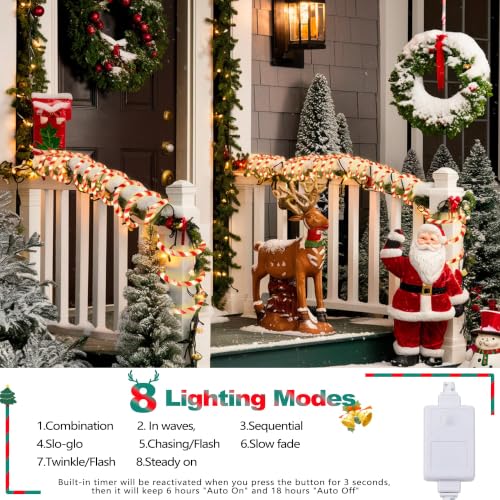 Candy Cane Christmas Lights 33ft 240 LED with 8 Modes – Warm White
