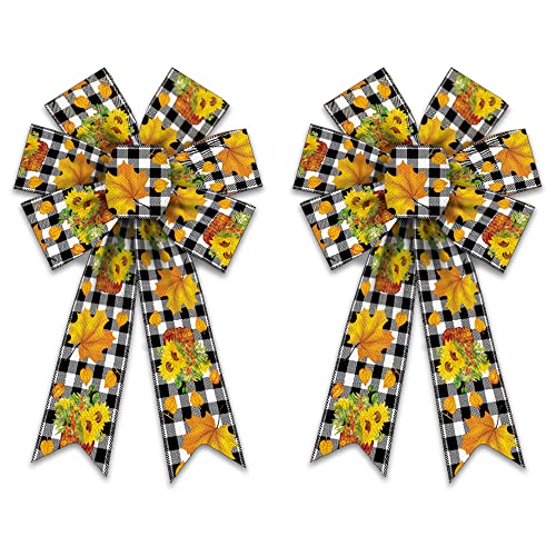 2-Pack Fall Wreath Bows - Black & White Buffalo Plaid Decor for Front Door