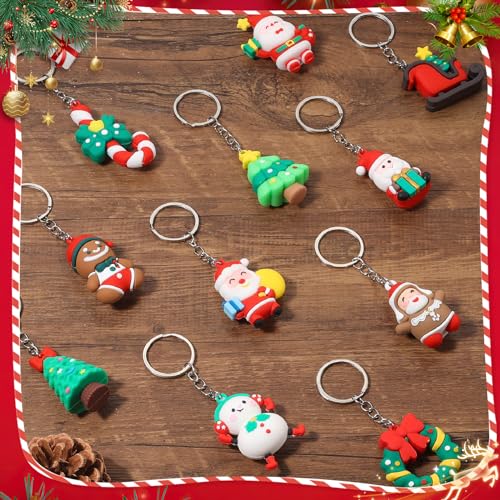 42-Piece Christmas Keychains Set with 3D Santa, Snowman, Reindeer Ornaments