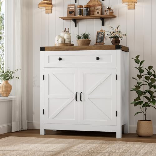 Farmhouse Kitchen Storage Cabinet with Drawer and Adjustable Shelf