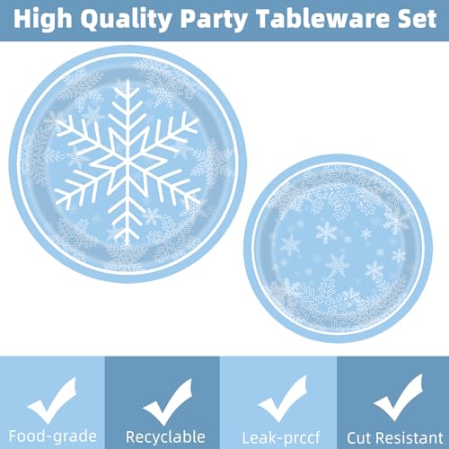 Snowflake Disposable Paper Plates and Napkins Party Set for Winter Wonderland & Christmas