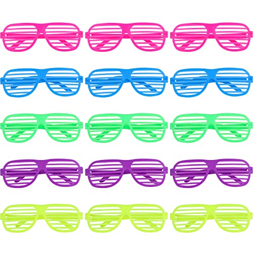 15-Pack Neon Shutter Shades Party Glasses for Kids and Adults 80s Theme