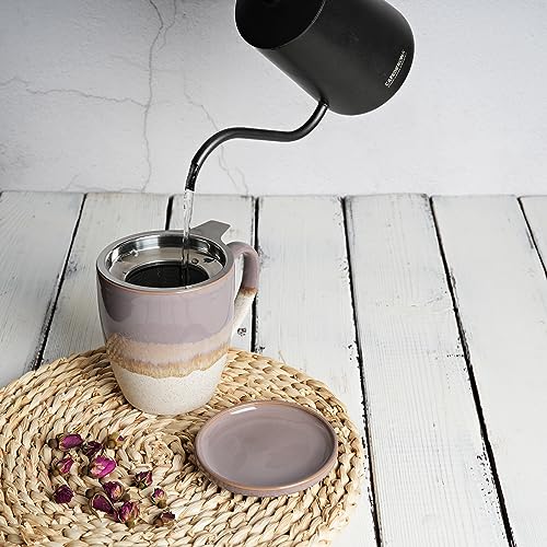Bosmarlin 16oz Ceramic Tea Mug with Infuser, Lid & Reactive Glaze - Purple