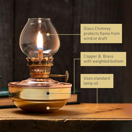 Naval-Style Copper & Brass Oil Lamp - Vintage Kerosene Lantern, 4.75"