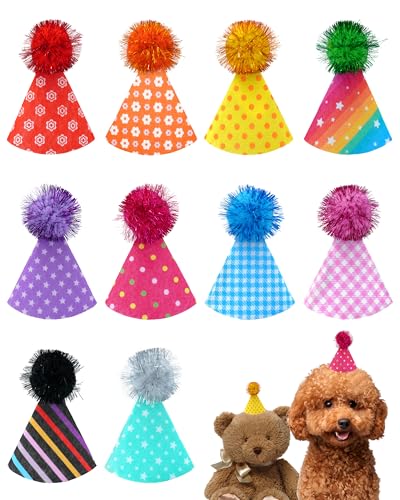 10-Pack Mini Party Hats for Small Dogs, Cats, and Puppies - Adjustable Felt
