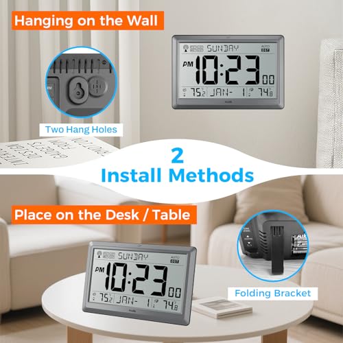 10.5-Inch Atomic Wall Clock with Indoor and Outdoor Temperature Display