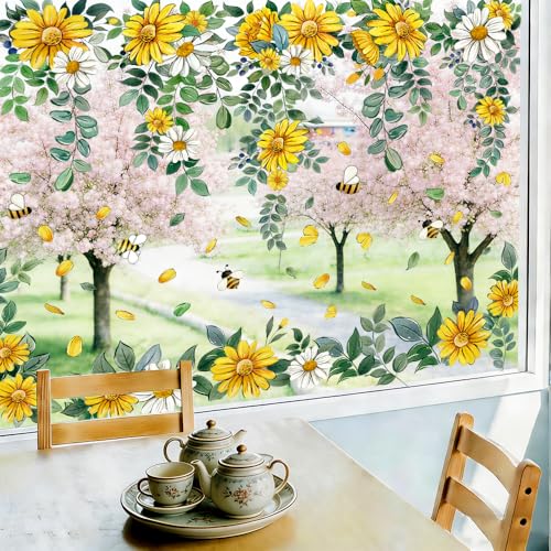 Spring Floral Window Clings - Daisy & Bee Decals, 8 Sheets
