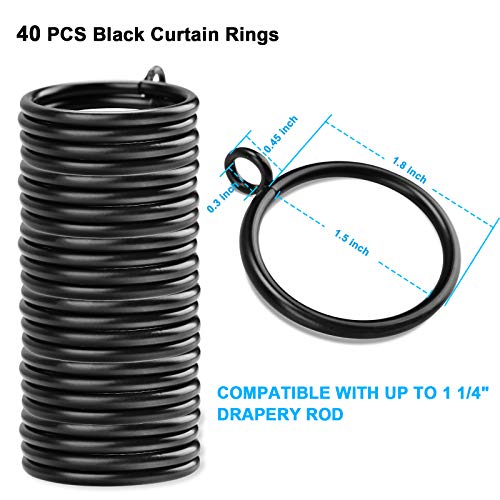 40-Piece Black Metal Curtain Rings with Eyelets for 1.25-Inch Rods