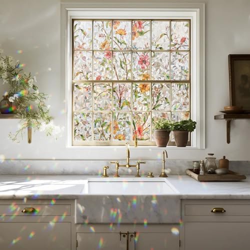 Floral Decorative Window Privacy Film - 3D Static Cling, UV Protection