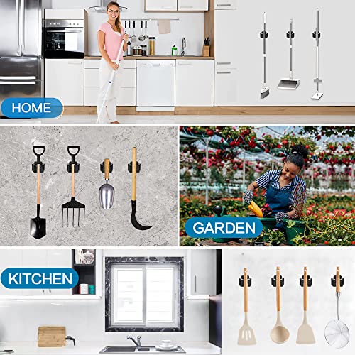 Matte Black 3-Piece Broom and Mop Holder - Heavy Duty Wall Organizer for Garden Tools
