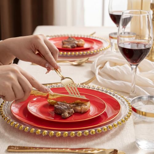WDF Red Disposable Dinnerware Set for 25 Guests - Plates, Cups, Cutlery, Variant Red/150