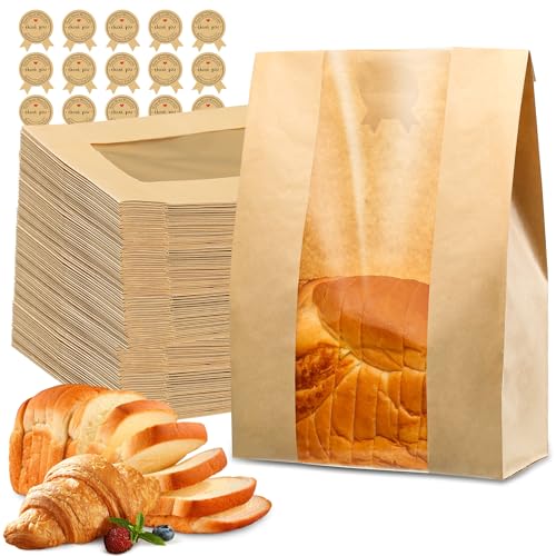 Kraft Paper Bread Bags with Window for Homemade Sourdough Bread, 50 Pack