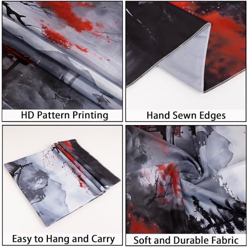 Japanese Anime Mountain Wall Tapestry - Black & Red Forest Hanging Decor