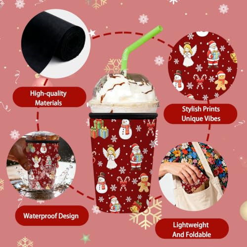Roneenz Angel1 Reusable Neoprene Coffee Sleeve 3-Pack - Festive Holiday Drink Insulators for 16-32oz Cups