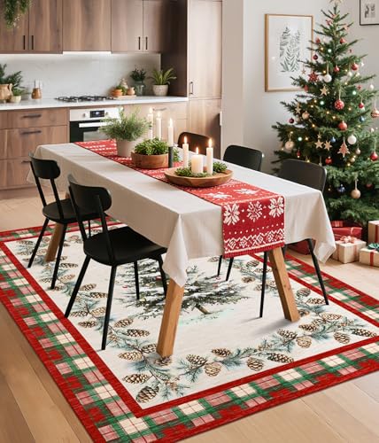 GarveeHome Red Christmas Rug 4x6 ft Washable Holiday Checkered Rug Non-Slip