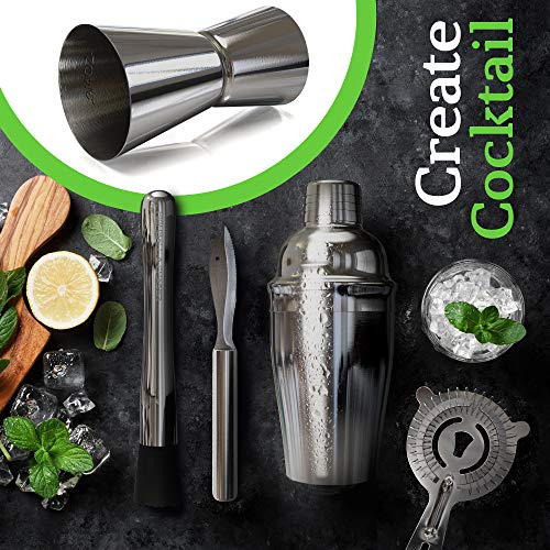 Highball & Chaser Gunmetal Cocktail Shaker Set with Bar Tools & Recipe E-Book