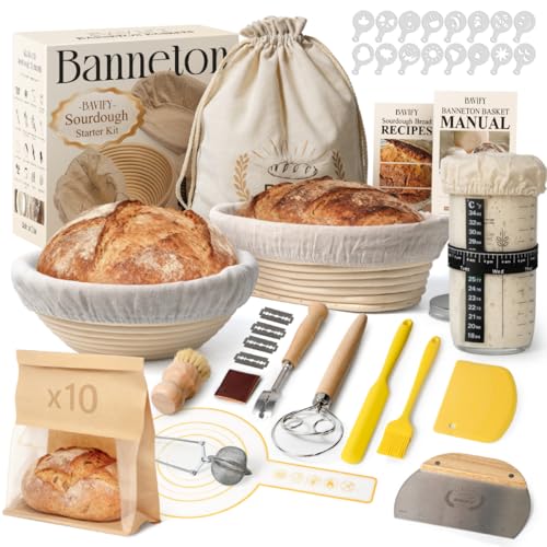 Complete Sourdough Starter Kit with Rattan Banneton Proofing Baskets