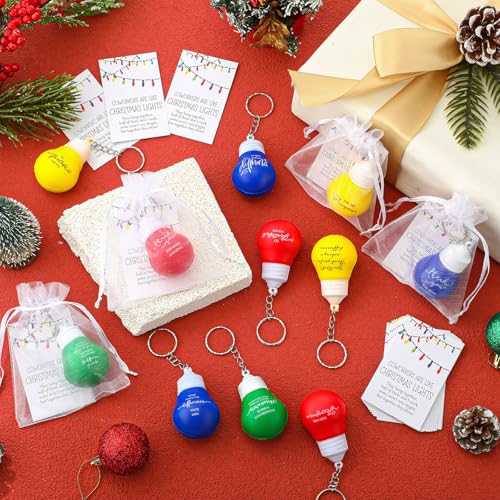 Landical Christmas Coworker Gift Set with 40 Light Bulb Keychains & Cards, 10 Styles
