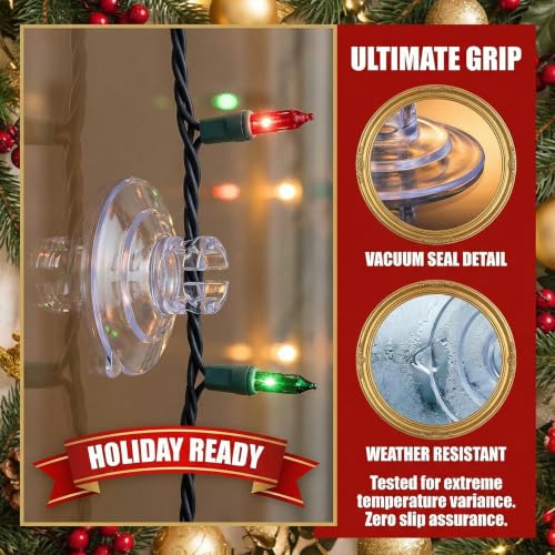 50 Pack Christmas Light Suction Cups - 1.2''/30mm Holiday Hooks for Hanging String Lights