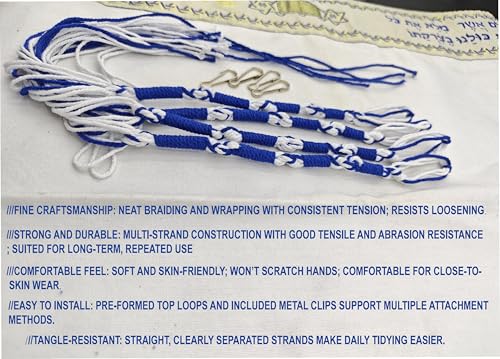 Tzitzits Set with Durable Hooks for Pants and Jeans - 16-Inch Blue White