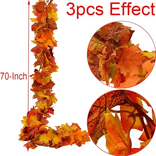 3-Pack Artificial Fall Maple Leaf Garland - 6ft Faux Autumn Hanging Vines