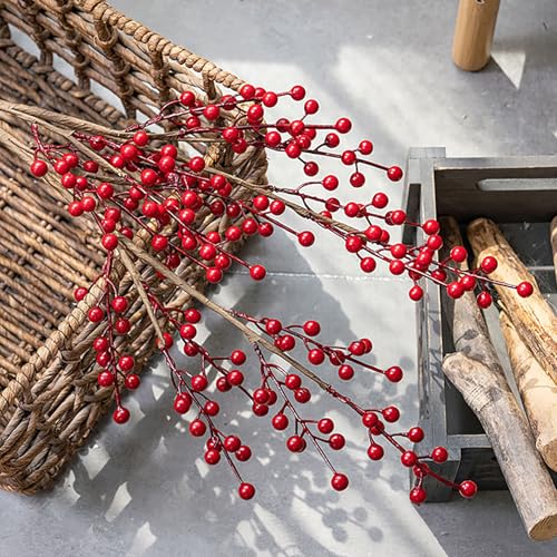Emivery 6 Pcs Red Berry Stems - Artificial Burgundy Christmas Branches for Centerpieces