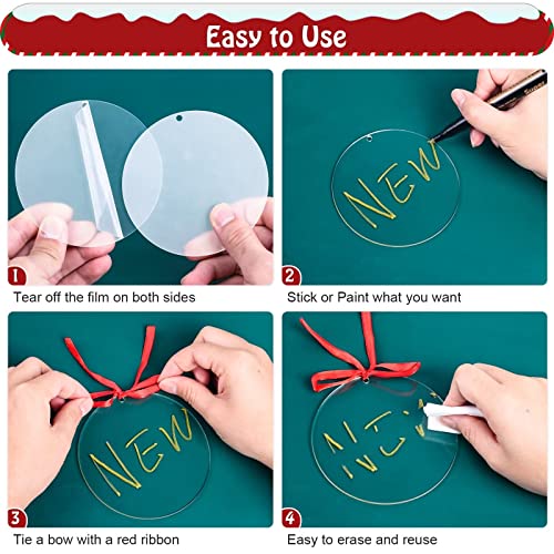 Clear Round Acrylic Ornament Blanks with Hole - 4 Inch (30 Pack) for DIY Crafts