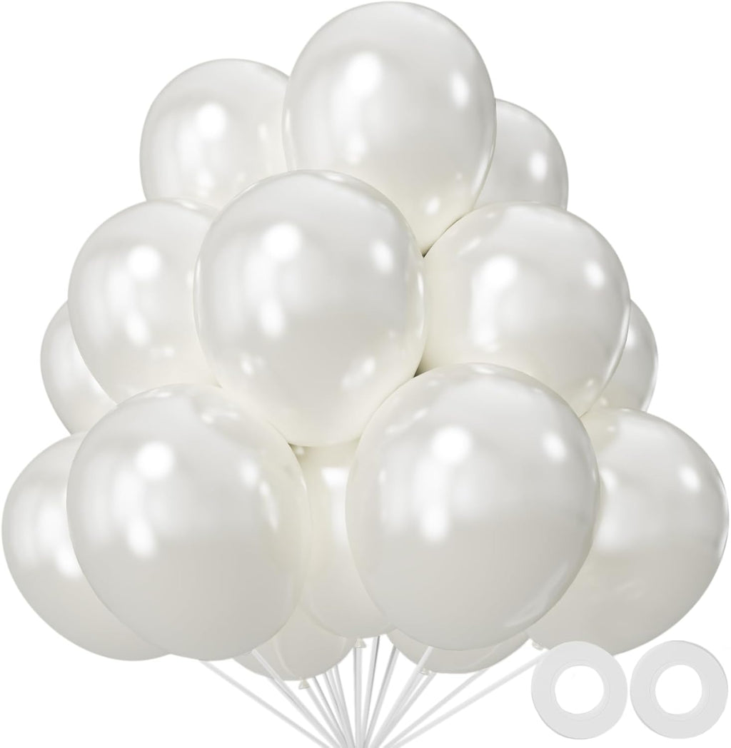 Pearl White Latex Balloons by [Brand Name] - 110pcs 12-Inch for Birthday Parties & Baby Showers
