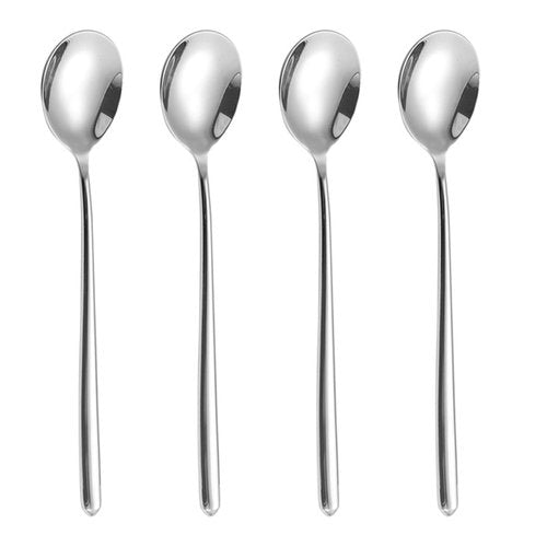 ZDFQly Korean Soup Spoons, 304 Stainless Steel Hollow Round Handle Spoons, 8.7 Inch Long Tablespoon for Coffee, Desserts, Silver, Set of 4