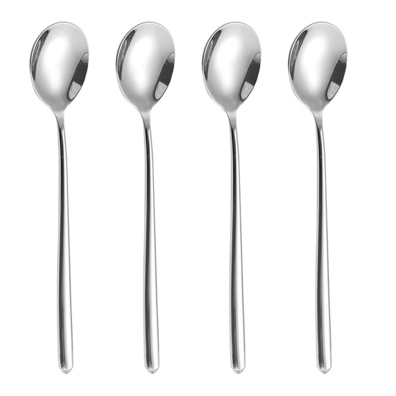 ZDFQly Korean Soup Spoons, 304 Stainless Steel Hollow Round Handle Spoons, 8.7 Inch Long Tablespoon for Coffee, Desserts, Silver, Set of 4