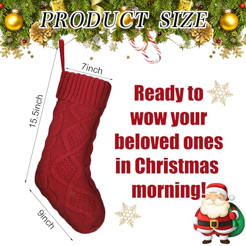 18 Pack Christmas Stockings with Lights – 18'' Cable Knit Stockings