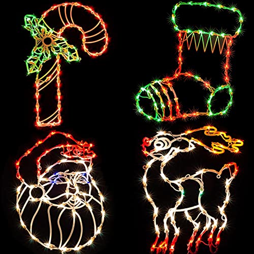 Yioneshop Style2 4-Pack 16-Inch Christmas Window Silhouette LED Lights with Candy Cane Santa Reindeer & Stocking, Indoor Holiday Decor